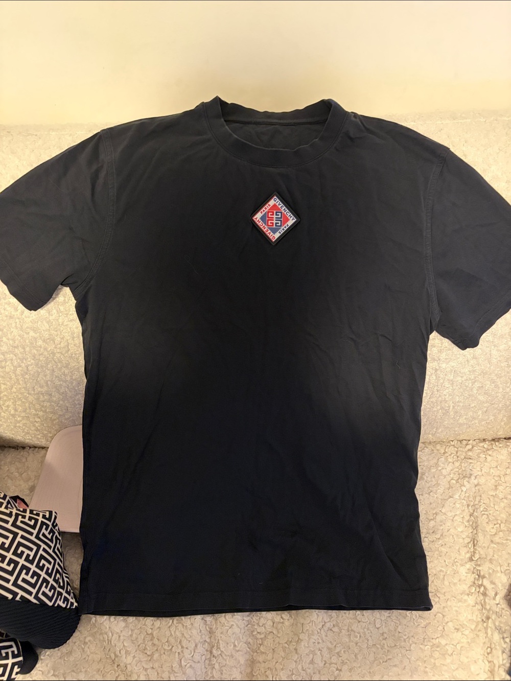 Givenchy Black Short-Sleeve Crewneck T-Shirt with Center Logo Patch